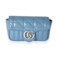 Gucci Blue Matelassé Leather Aria Marmont Super Mini Shoulder Bag