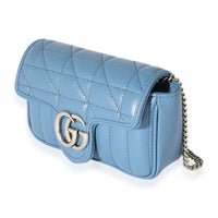 Gucci Blue Matelassé Leather Aria Marmont Super Mini Shoulder Bag