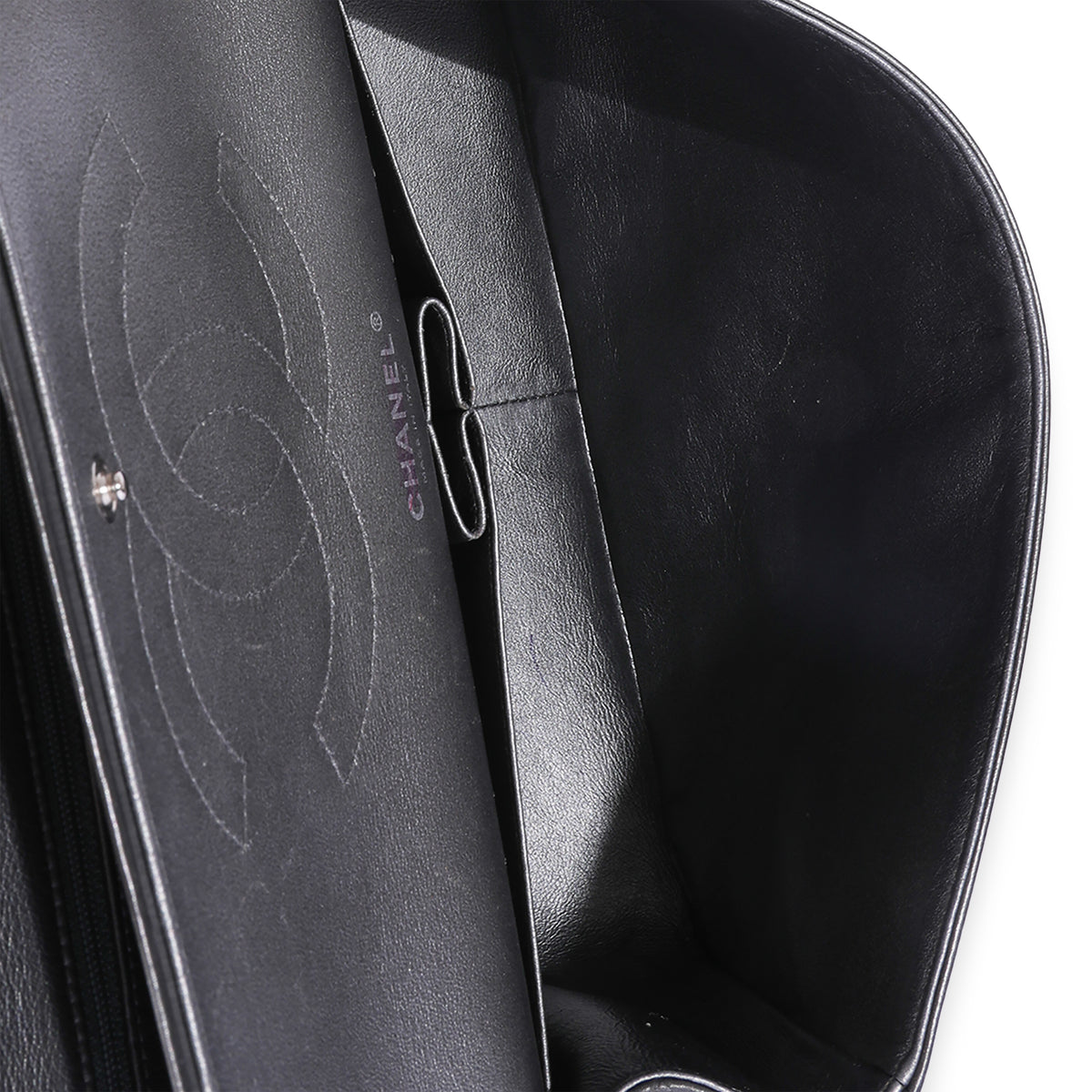 Chanel Metallic Gunmetal Quilted Lambskin Jumbo Double Flap Bag, myGemma