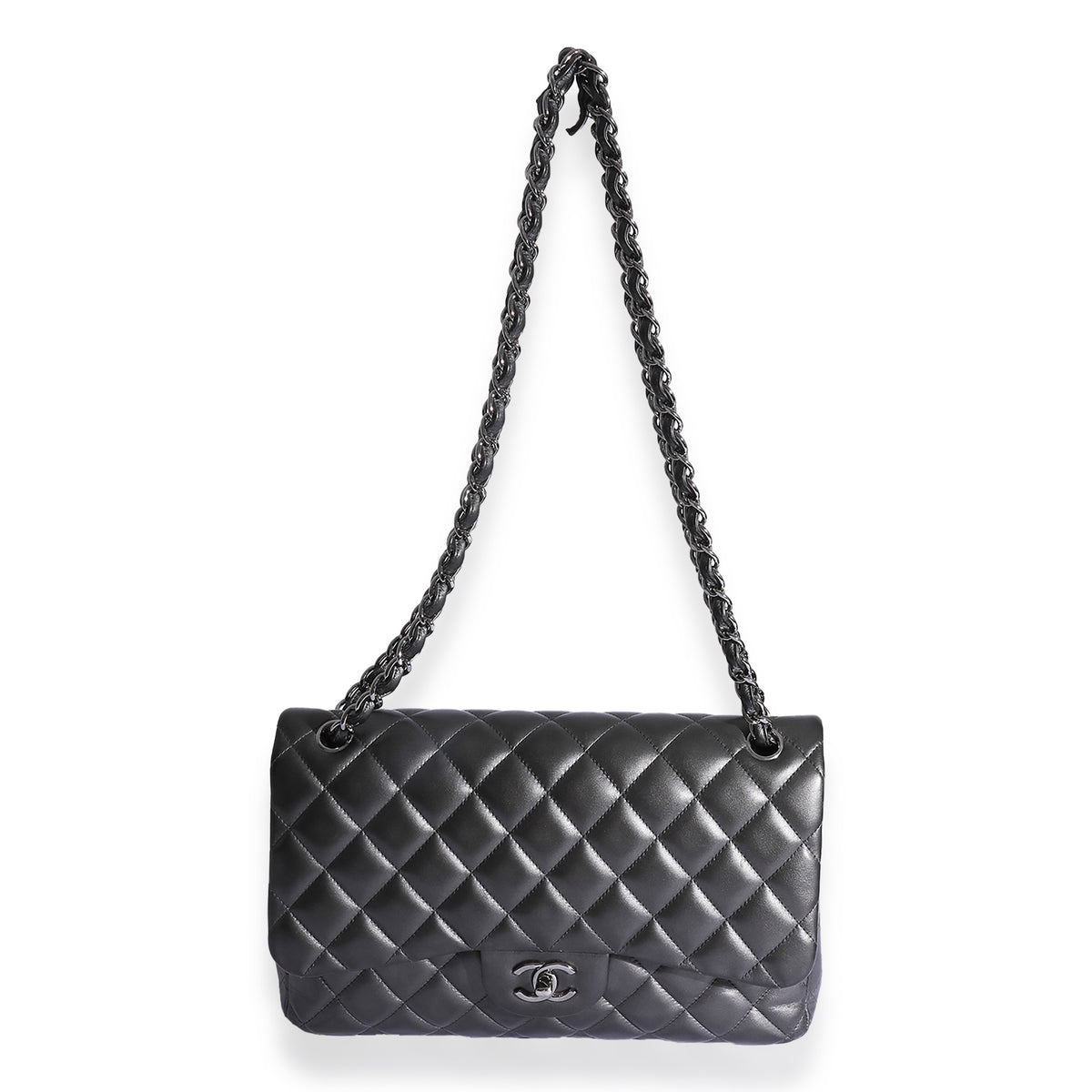Chanel 2009-2010 Maxi Classic Flap Gunmetal Quilted Lambskin Handbag W in  2023