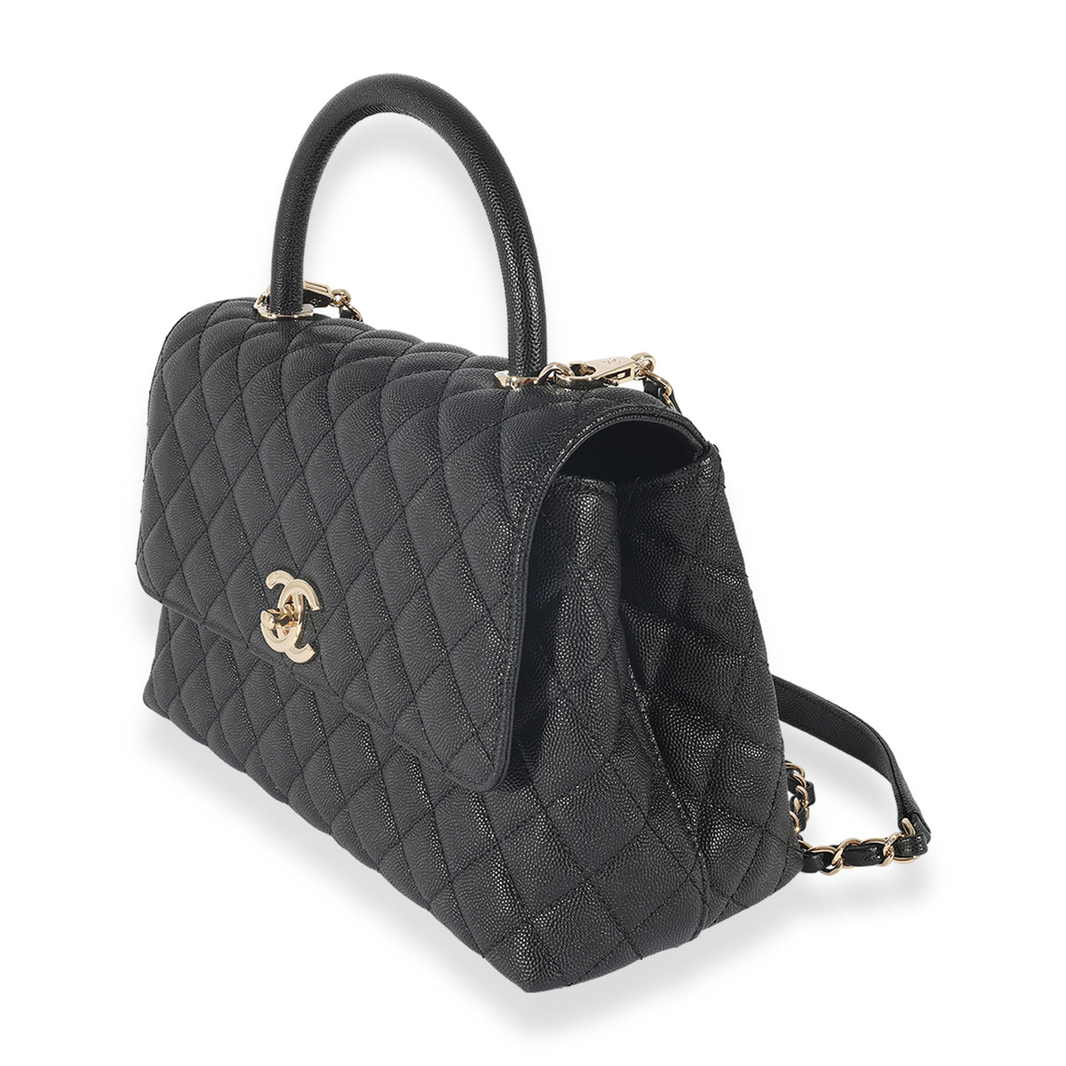 Chanel Black Quilted Caviar Medium Coco Top Handle Bag