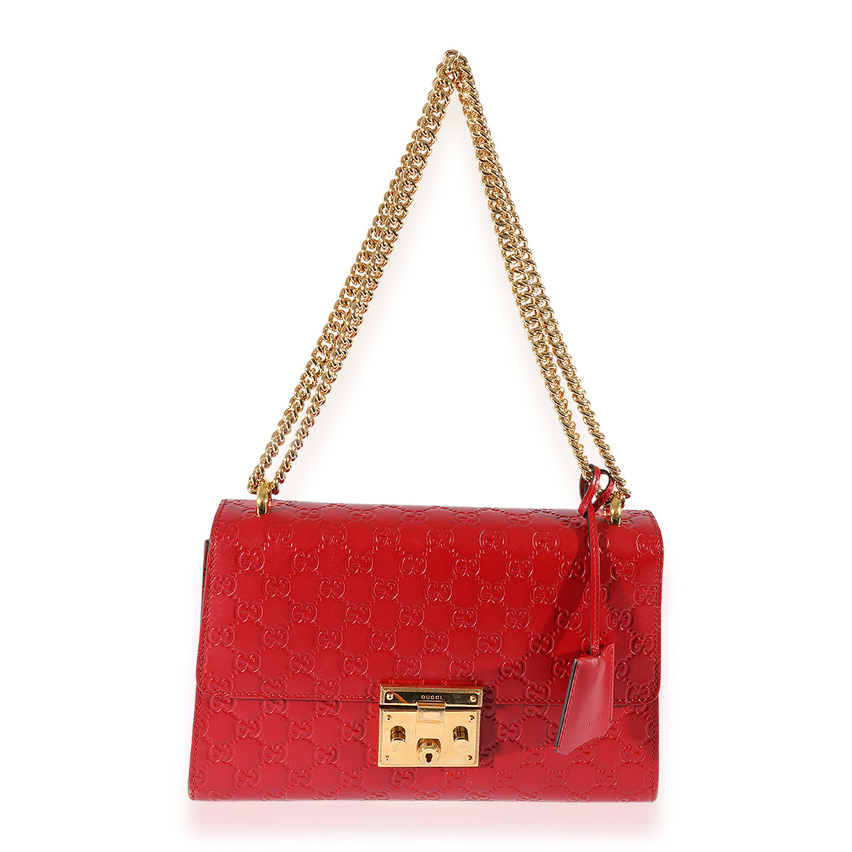 Gucci Red Guccissima Medium Padlock Shoulder Bag