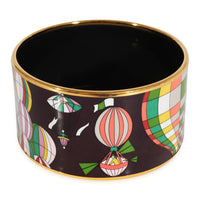 Hermes Plated Extra Wide Les Folies du Ciel Eggplant Color Enamel Bangle (67MM)