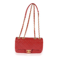 Chanel Red Quilted Leather White Stitch Flap Bag