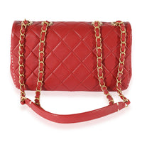 Chanel Red Quilted Leather White Stitch Flap Bag