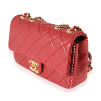 Chanel Red Quilted Leather White Stitch Flap Bag
