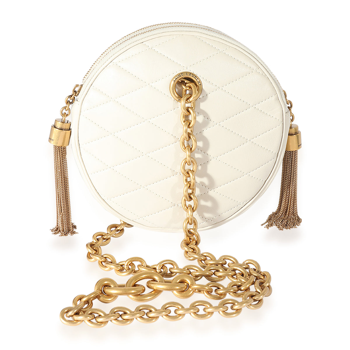 Saint Laurent Creme Quilted Leather Le Maillon Round Bag