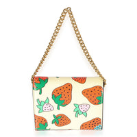 Gucci Creme Calfskin Strawberry Print Zumi Chain Card Case