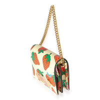 Gucci Creme Calfskin Strawberry Print Zumi Chain Card Case