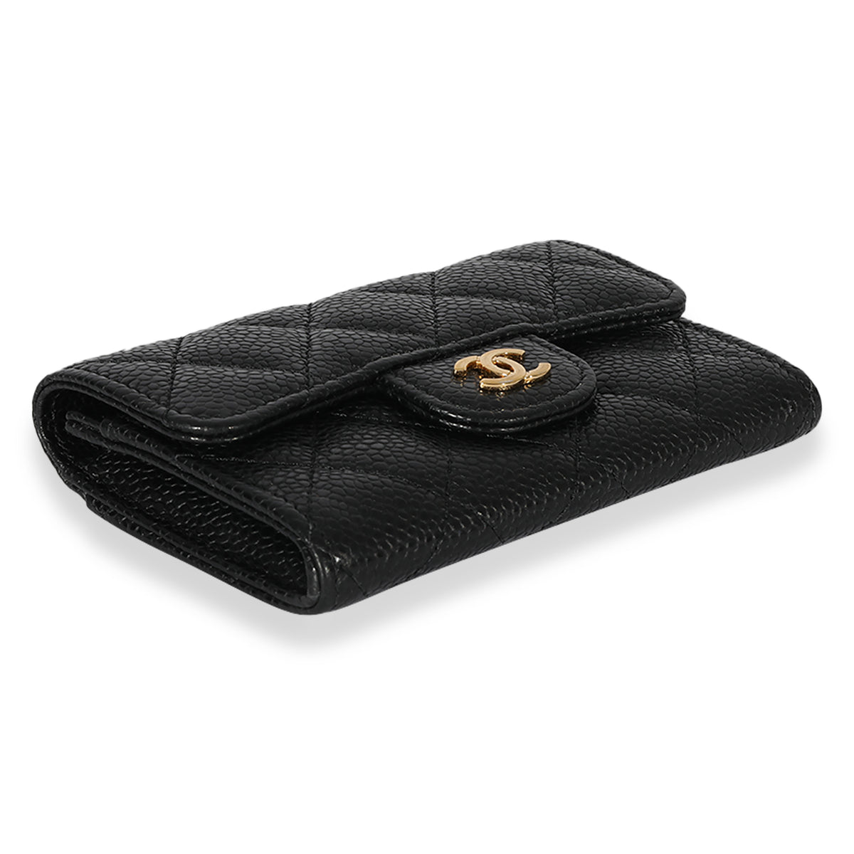CHANEL Caviar Quilted Compact Flap Wallet Black 173226