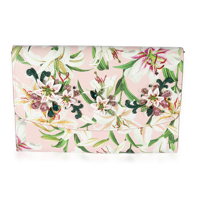 Dolce & Gabbana Pink Floral Print Coated Canvas Embellished Clutch