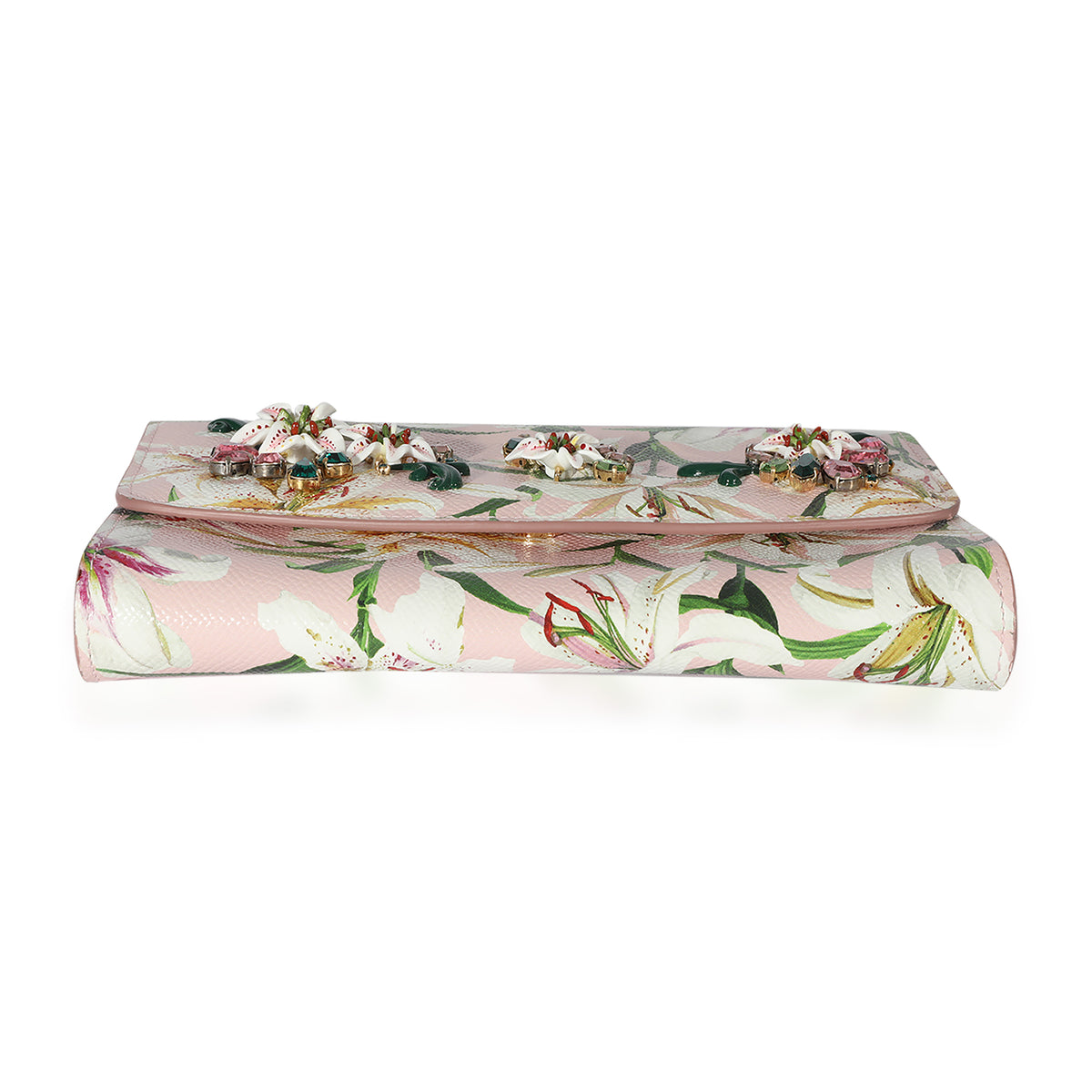 Dolce & Gabbana Pink Floral Print Coated Canvas Embellished Clutch
