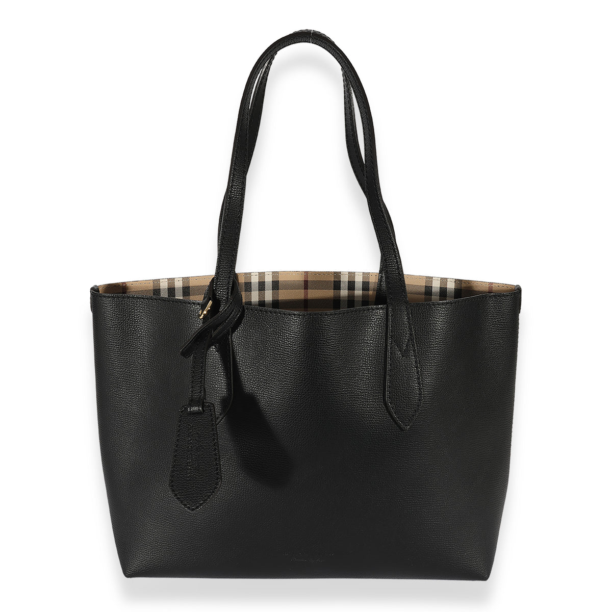 Burberry Black Leather & Haymarket Canvas Small Reversible Tote