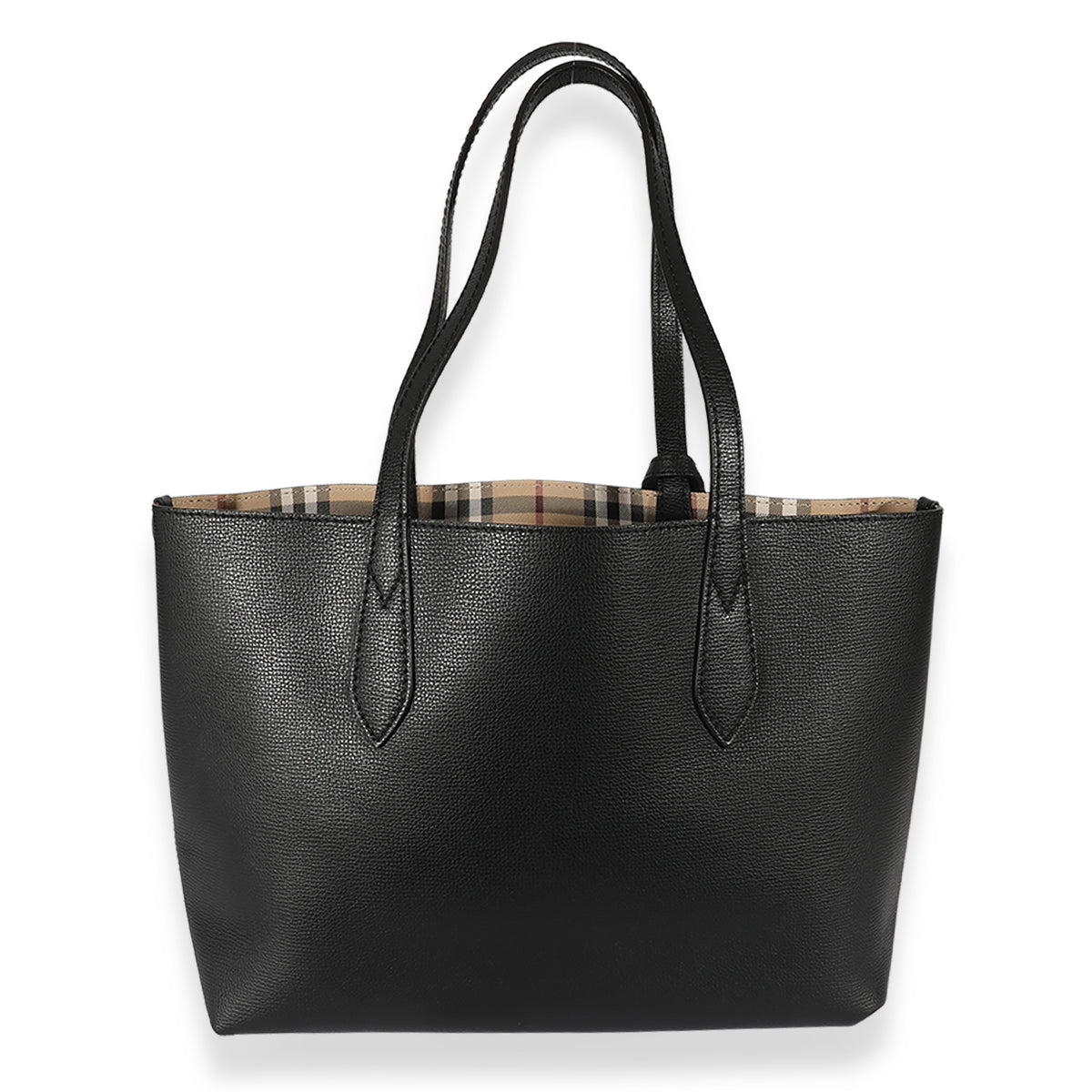 Burberry Black Leather Haymarket Canvas Small Reversible Tote