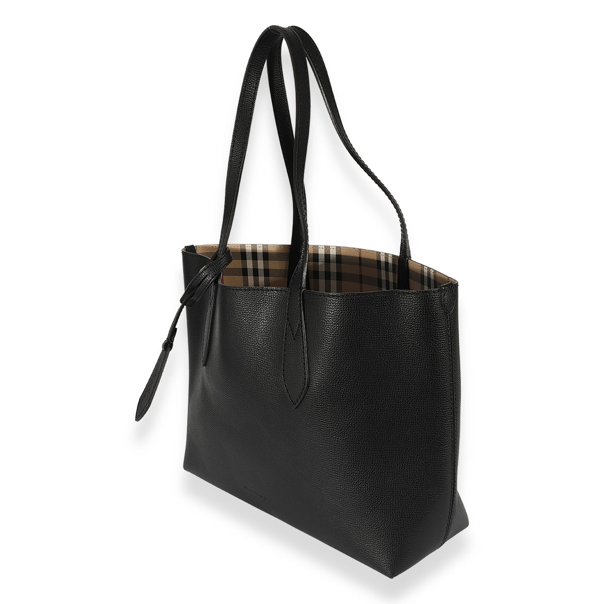 Burberry The Small Reversible Tote In Haymarket Check And Leather Black