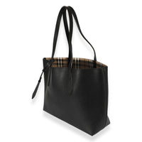 Burberry Black Leather & Haymarket Canvas Small Reversible Tote