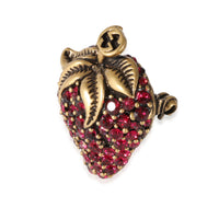 Gucci Red Crystal Strawberry Brooch in Brass Tone Metal