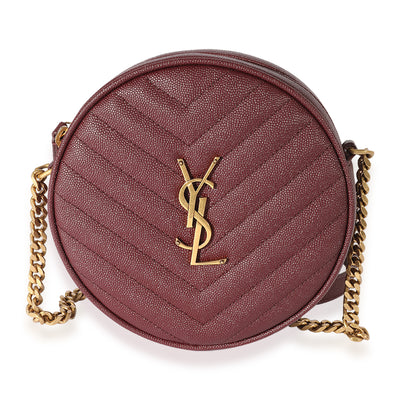 Saint Laurent Burgundy Grain De Poudre Vinyle Round Crossbody