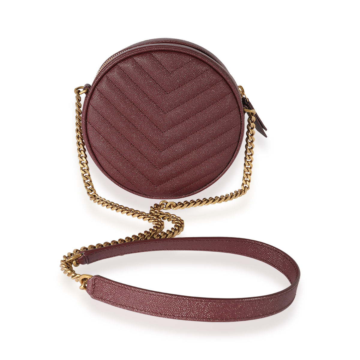 Saint Laurent Burgundy Grain De Poudre Vinyle Round Crossbody