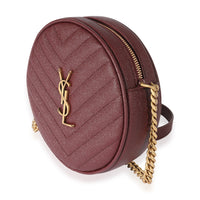 Saint Laurent Burgundy Grain De Poudre Vinyle Round Crossbody