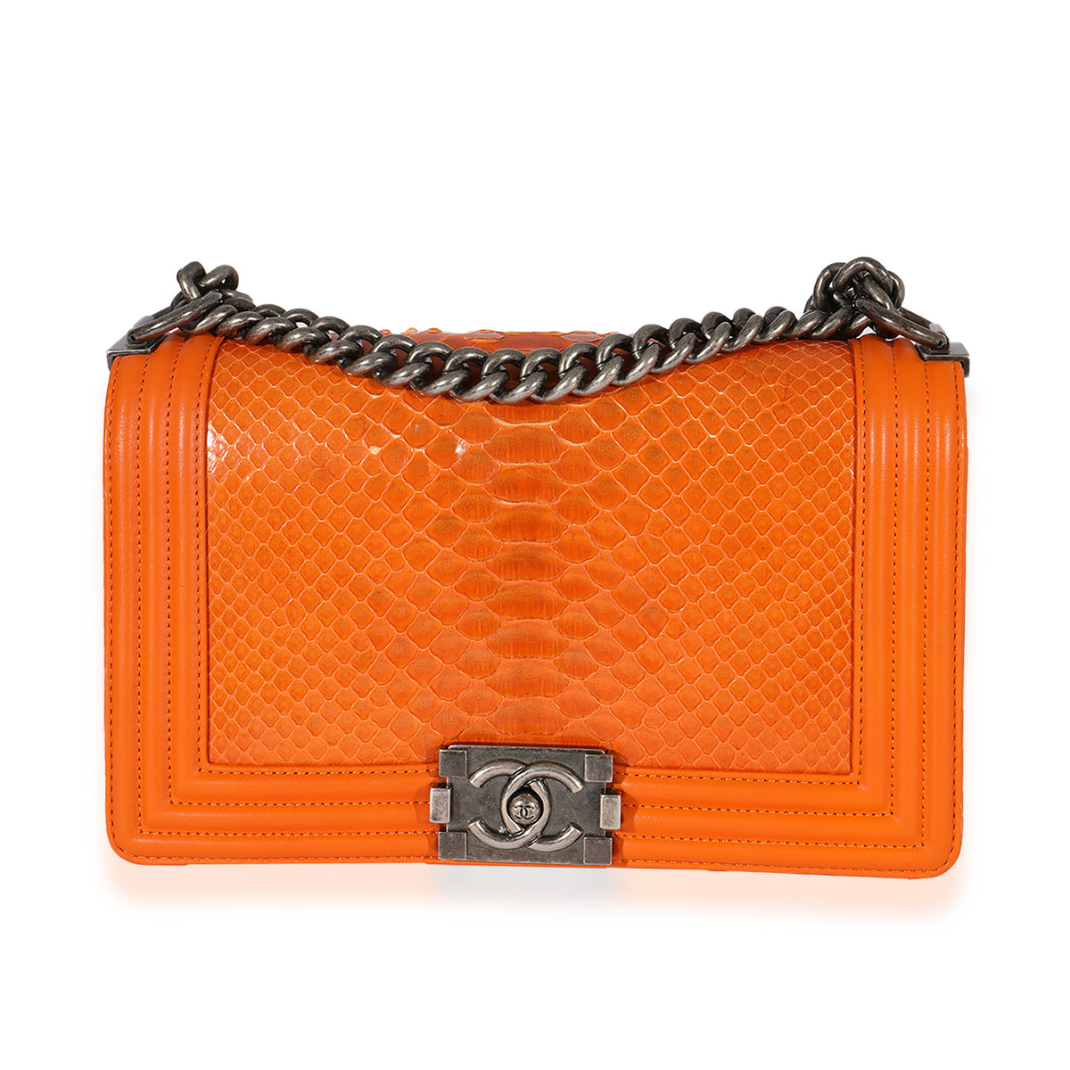 Chanel Orange Python Medium Boy Bag