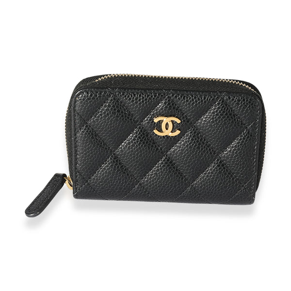 CHANEL Caviar Quilted Diamond Coin Purse With Chain Black 1167996