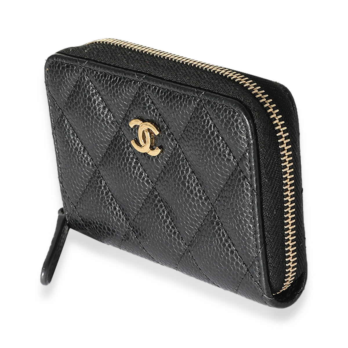 Chanel So Black Quilted Caviar Zip-around Coin Purse Wallet Leather  ref.623137 - Joli Closet