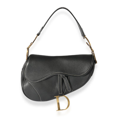 Dior Vintage Black Grained Leather Saddle Bag