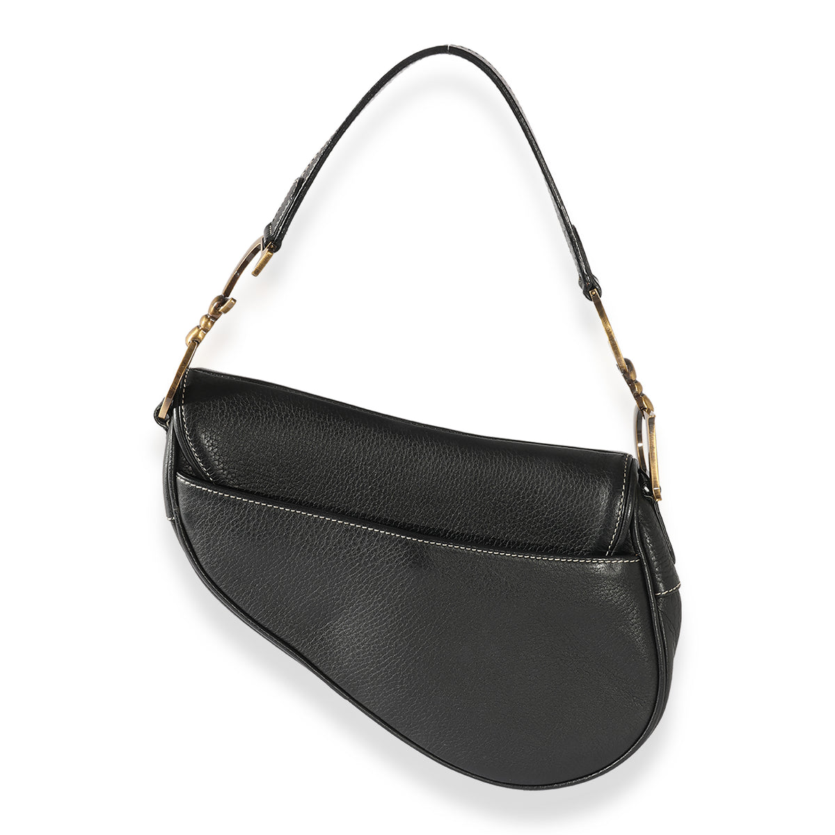 Dior Vintage Black Grained Leather Saddle Bag