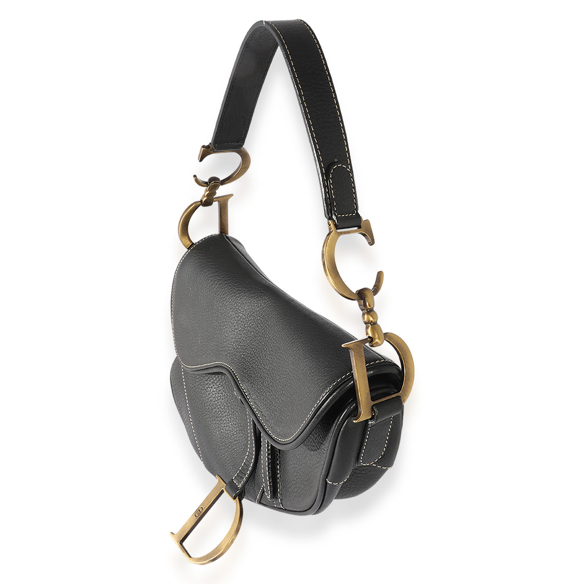 Dior Vintage Black Grained Leather Saddle Bag