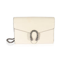 Gucci White Grained Leather Crystal Dionysus Chain Wallet