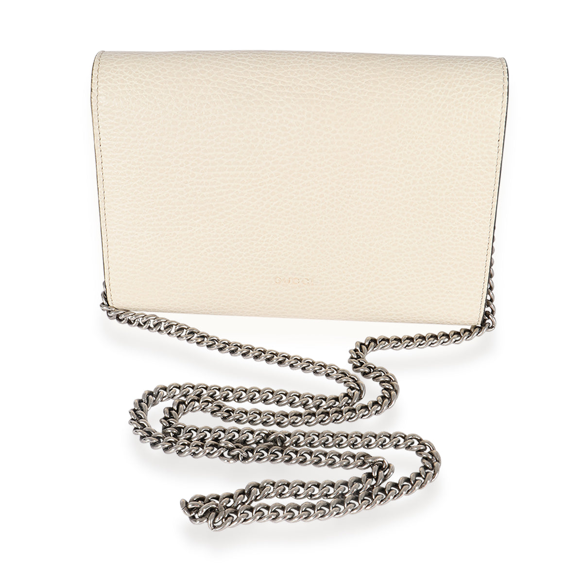 Gucci White Grained Leather Crystal Dionysus Chain Wallet