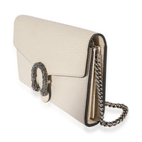 Gucci White Grained Leather Crystal Dionysus Chain Wallet