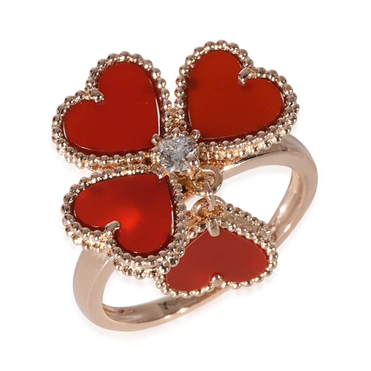 Van Cleef & Arpels Alhambra Carnelian  Sweet  Effeuillage  Ring in 18k Rose Gold