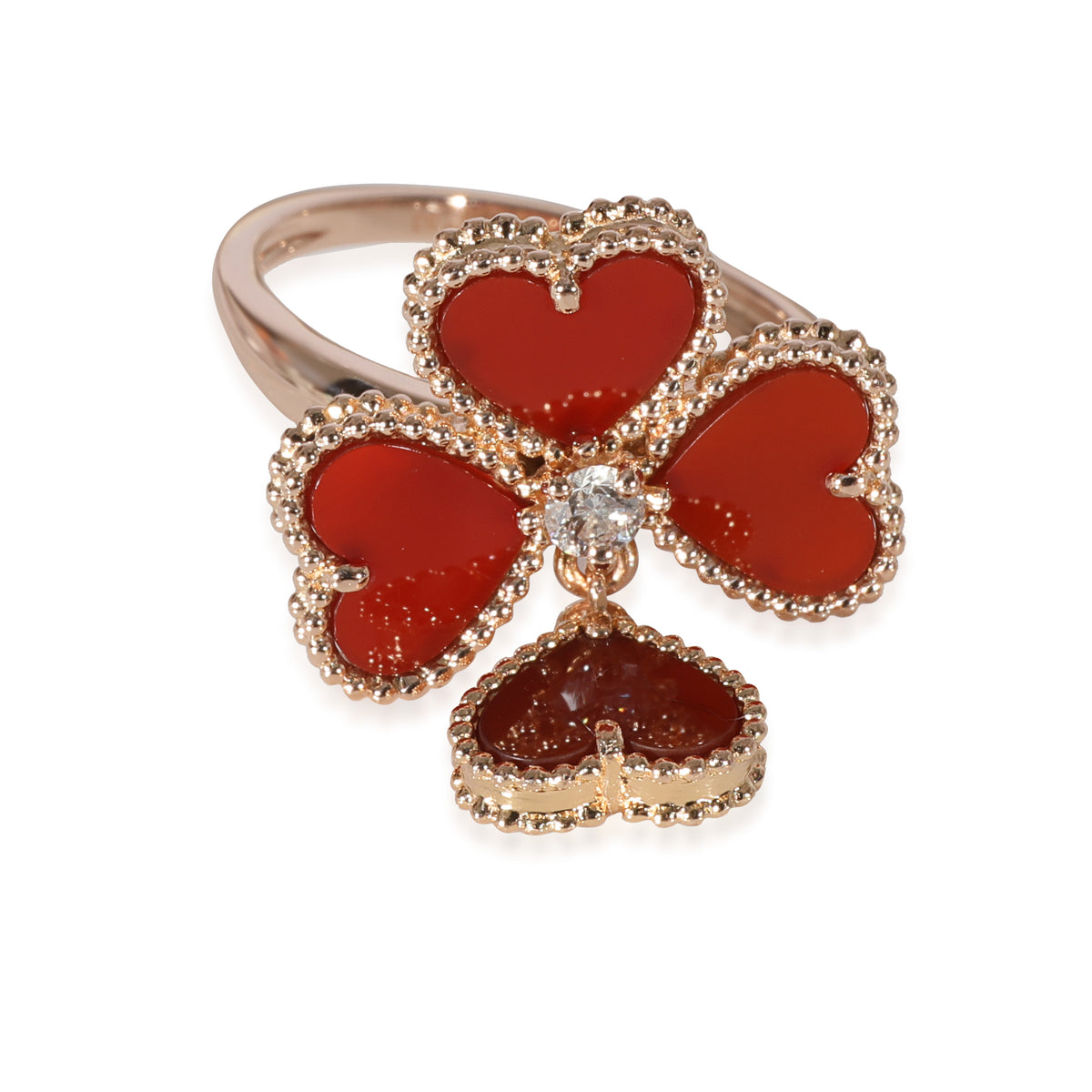 Luxury Deasigner Jewelry: Lucky Cleef 18k Yellow Gold Carnelian