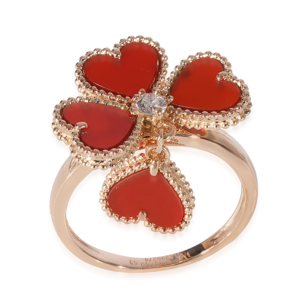 Van Cleef & Arpels Alhambra Carnelian  Sweet  Effeuillage  Ring in 18k Rose Gold