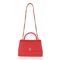 Chanel Red Quilted Caviar Medium Coco Handle Flap Bag