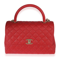 Chanel Red Quilted Caviar Medium Coco Handle Flap Bag