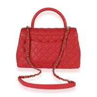 Chanel Red Quilted Caviar Medium Coco Handle Flap Bag