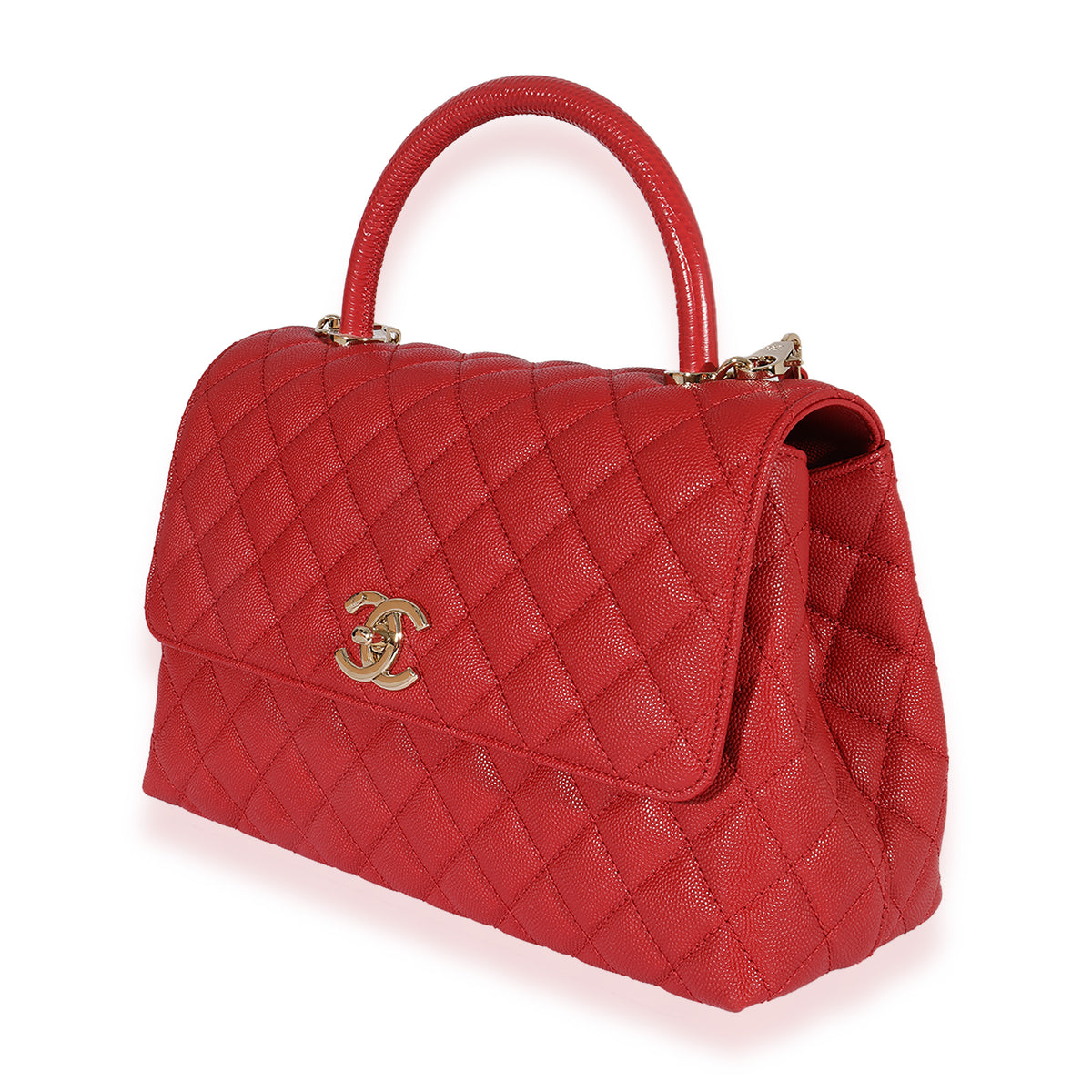 Chanel Red Quilted Caviar Medium Coco Handle Flap Bag