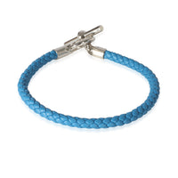 Hermes Mens Palladium Plated Glenan H Bracelet In Blue Swift Calfskin