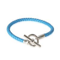 Hermes Mens Palladium Plated Glenan H Bracelet In Blue Swift Calfskin