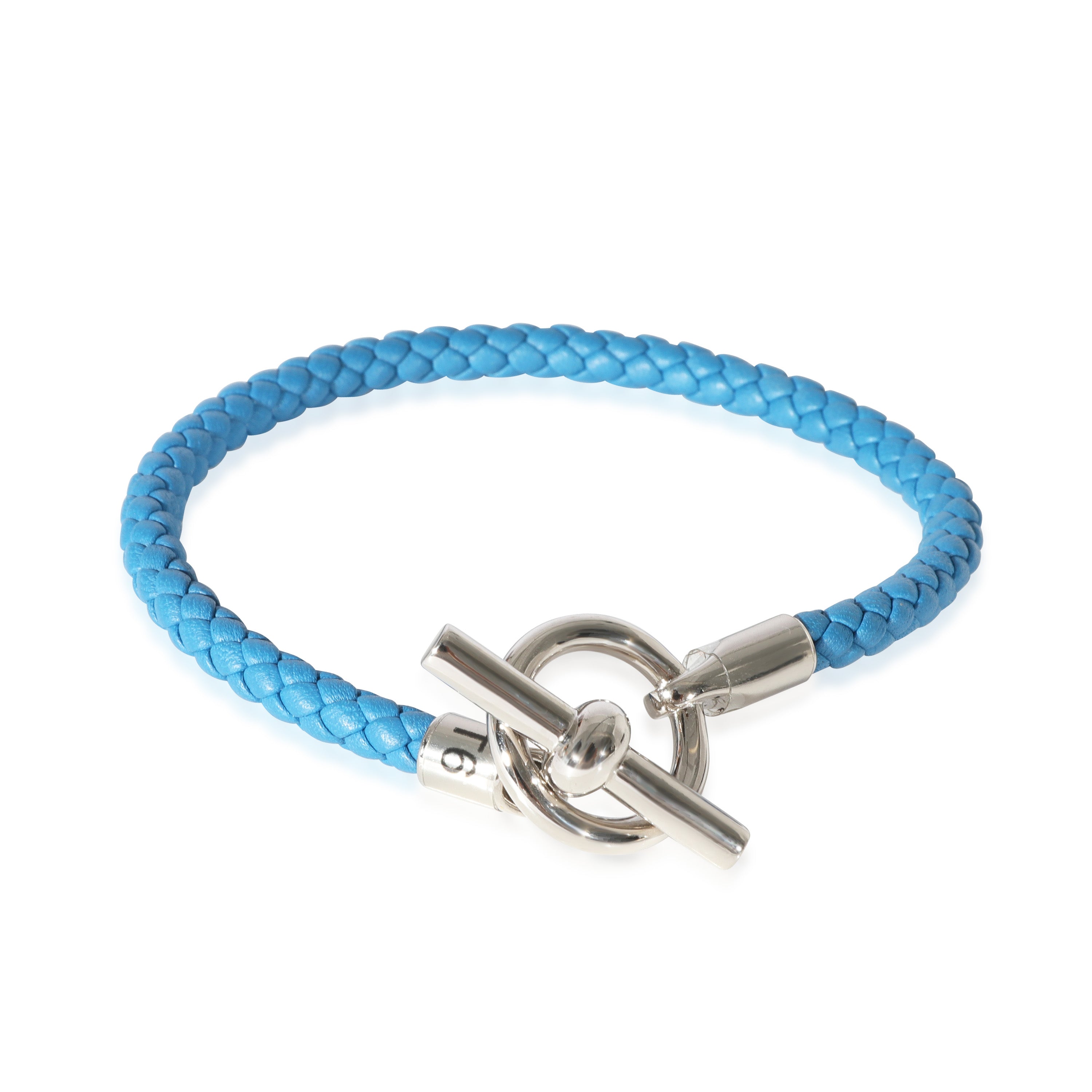 Hermes Mens Palladium Plated Glenan H Bracelet In Blue Swift