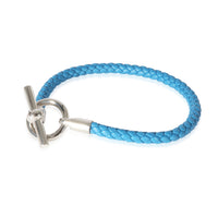 Hermes Mens Palladium Plated Glenan H Bracelet In Blue Swift Calfskin