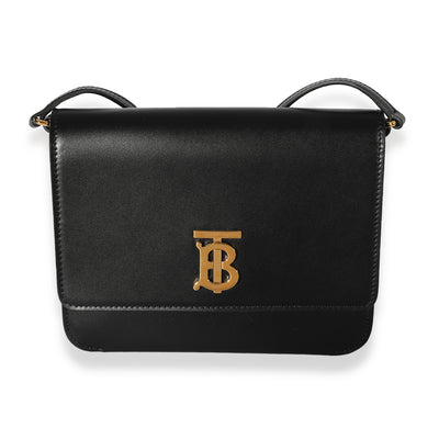 Burberry Black Smooth Leather TB Mini Flat Bag