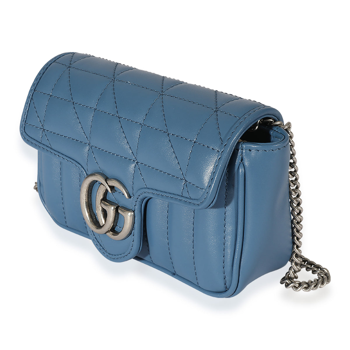 Gucci Blue Leather Aria Gg Marmont Super Mini Shoulder Bag ref