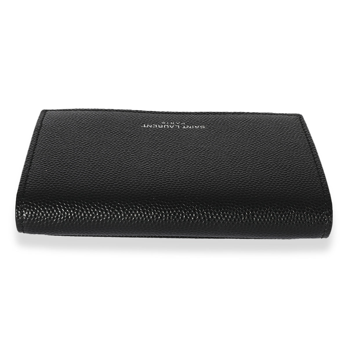 Saint Laurent YSL Grain de Poudre Leather Card Case, Silvertone