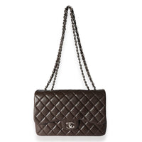 Chanel Brown Caviar Leather Classic Jumbo Singl Flap