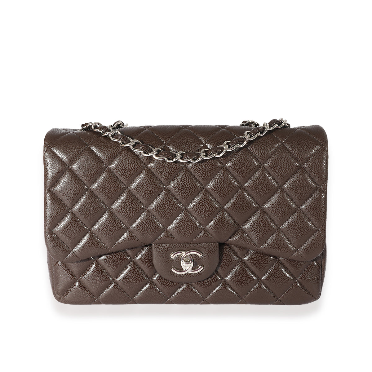 Chanel Brown Caviar Leather Classic Jumbo Singl Flap