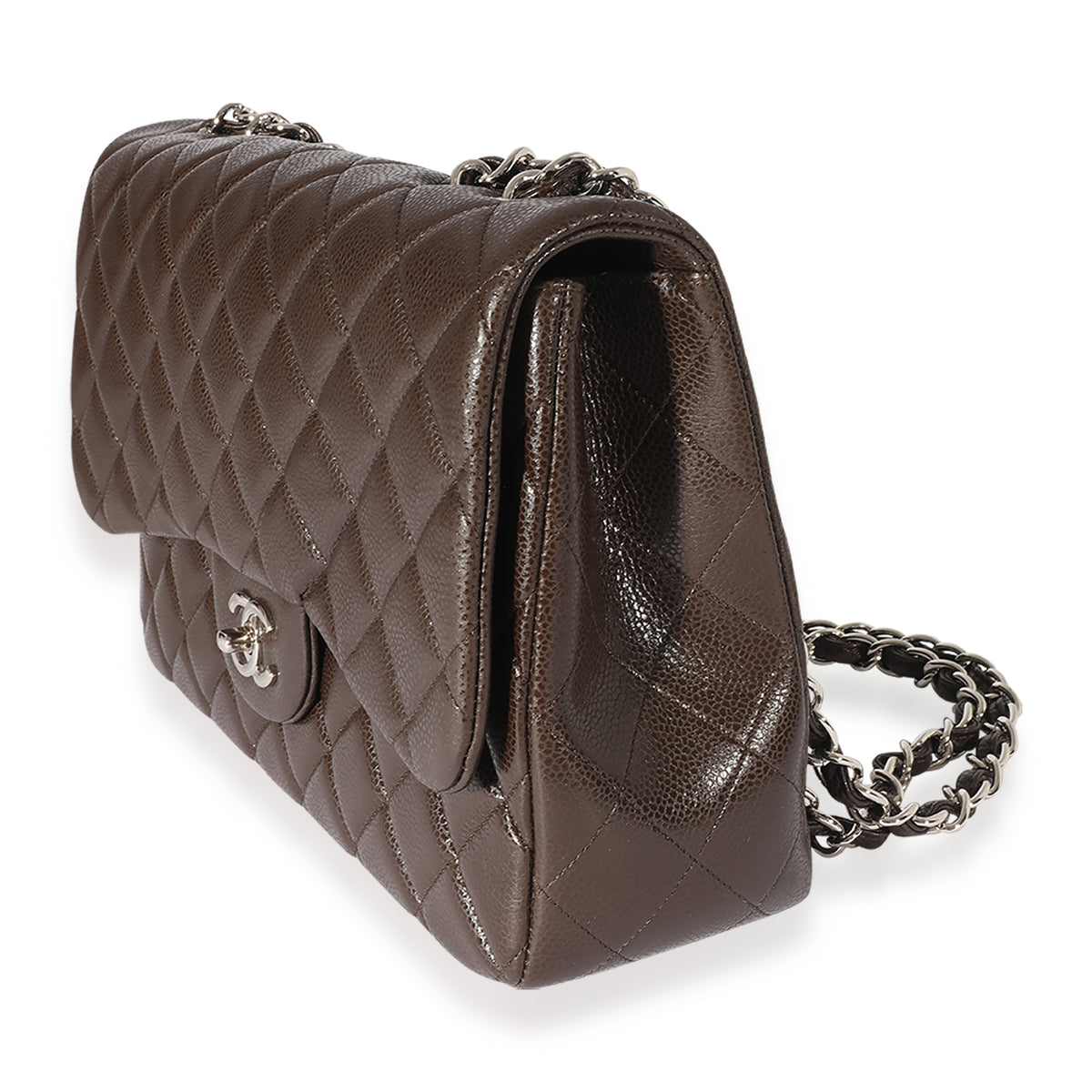 Chanel Brown Caviar Leather Classic Jumbo Singl Flap